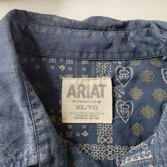 Ariat Snap Shirt Ling Sleeve Blue Pockets Lightweight Collared Mens Large - Picture 8 of 9